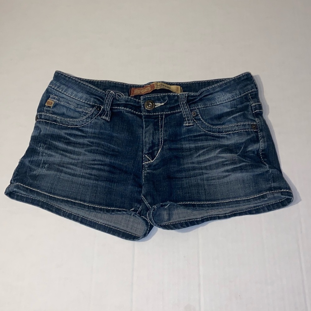Big Star Sweet Ultra Low Rise Women’s Size 28 Blue Denim Distressed Jean Shorts